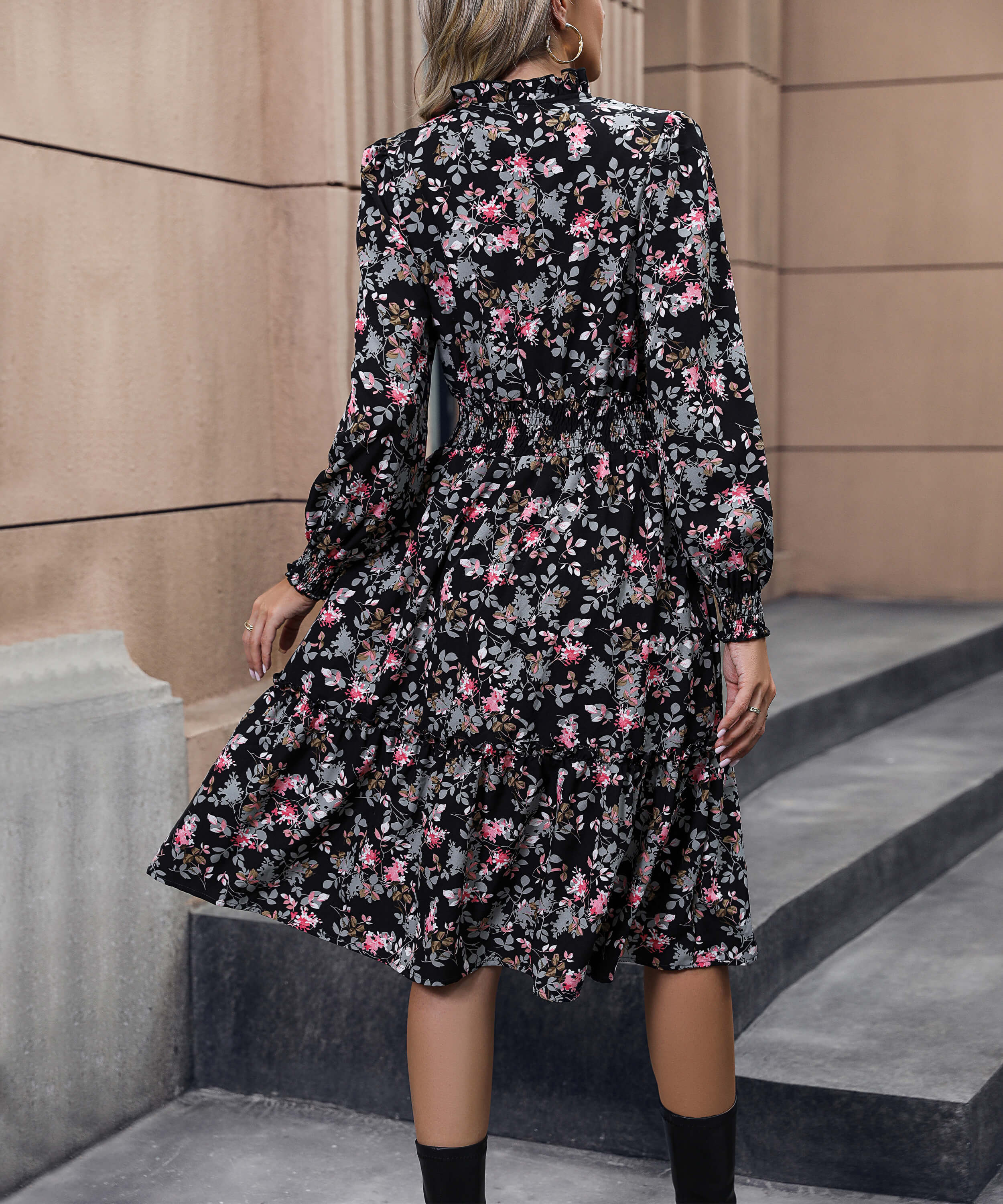 Madeira Floral Midi Dress - Black