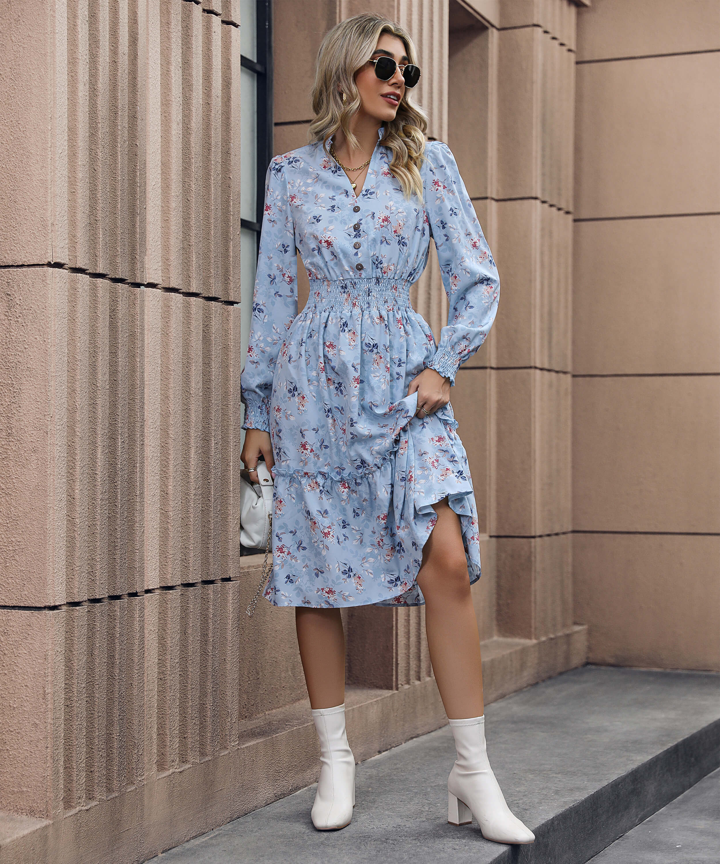 Madeira Floral Midi Dress - Blue