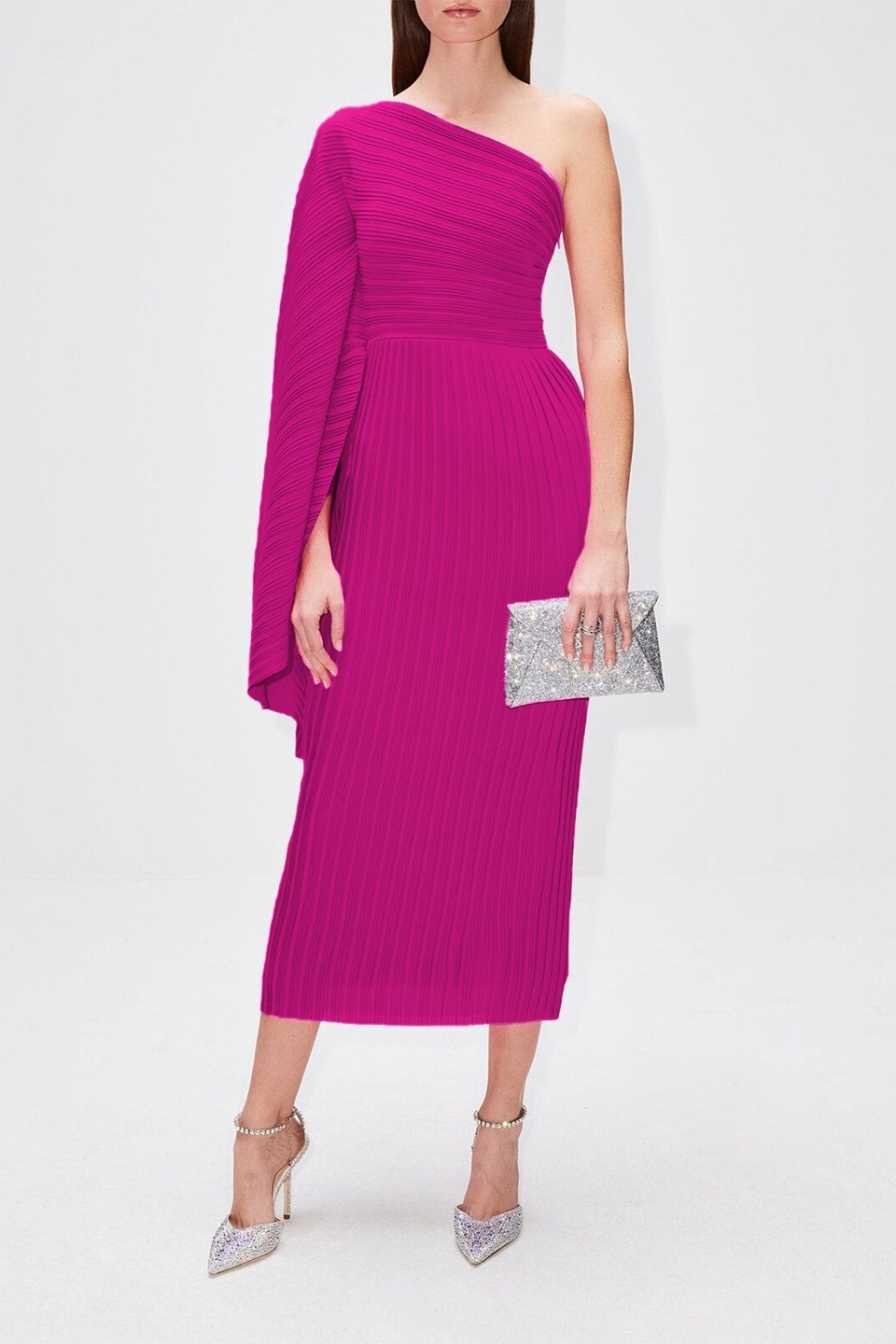 Chaya Plisse One-shoulder Midi Dress