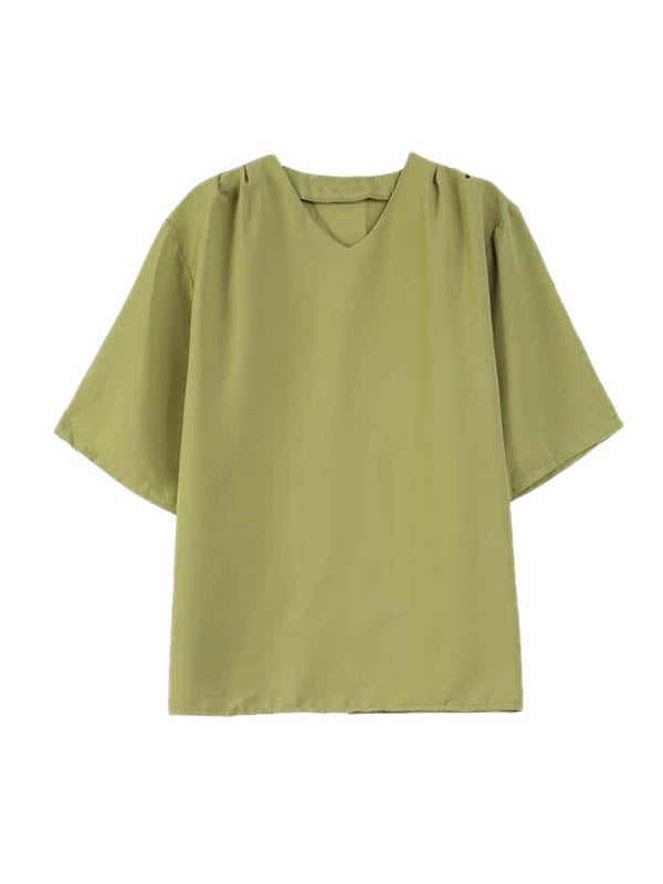 Loose Short Sleeves Solid Color V-Neck T-Shirts