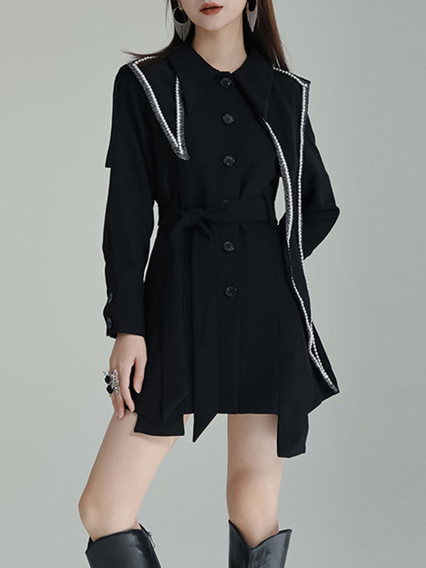 A-Line High Waisted Asymmetric Buttoned Lapel Mini Dresses