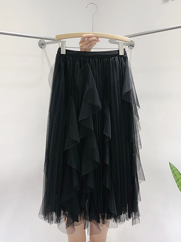 Original Stylish Mesh Split-Joint Pleated Elasticity Skirt