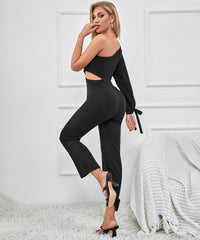 CUTOUT ASYMMETRICAL BLACK JUMPSUIT