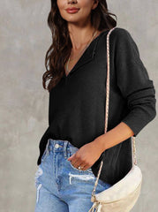 Solid Thread V-Neck Long Sleeve Knit