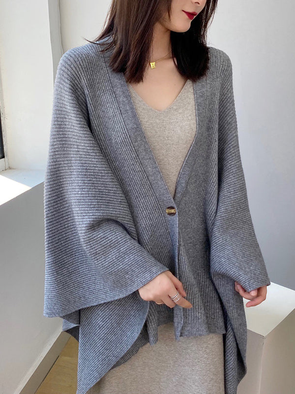 Loose Raglan Sleeve V-Neck Cardigan Tops Shawl