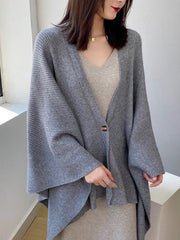 Loose Raglan Sleeve V-Neck Cardigan Tops Shawl