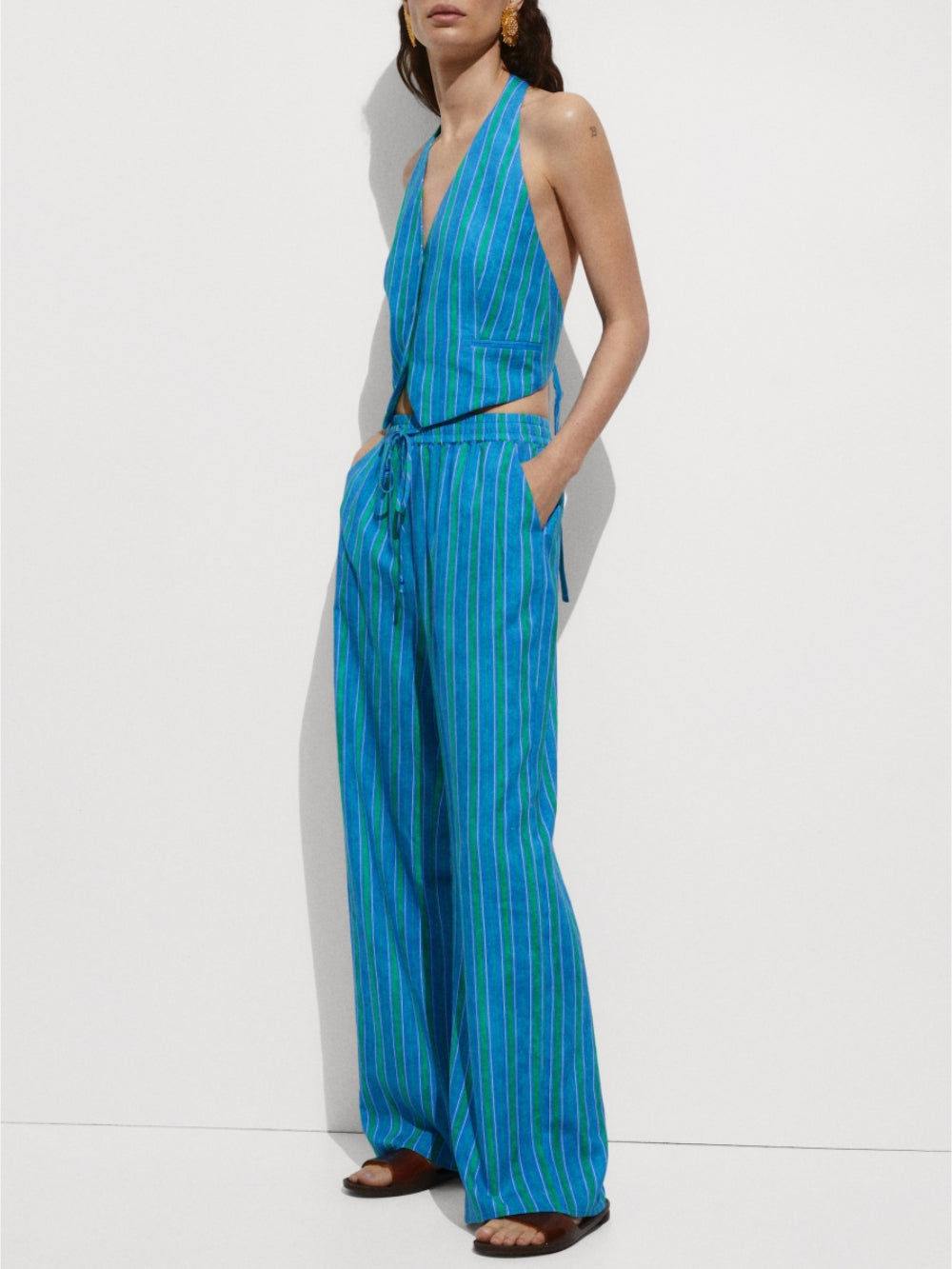 Striped Printed High Waist Trousers