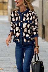 Button Cardigan with Printed Trim