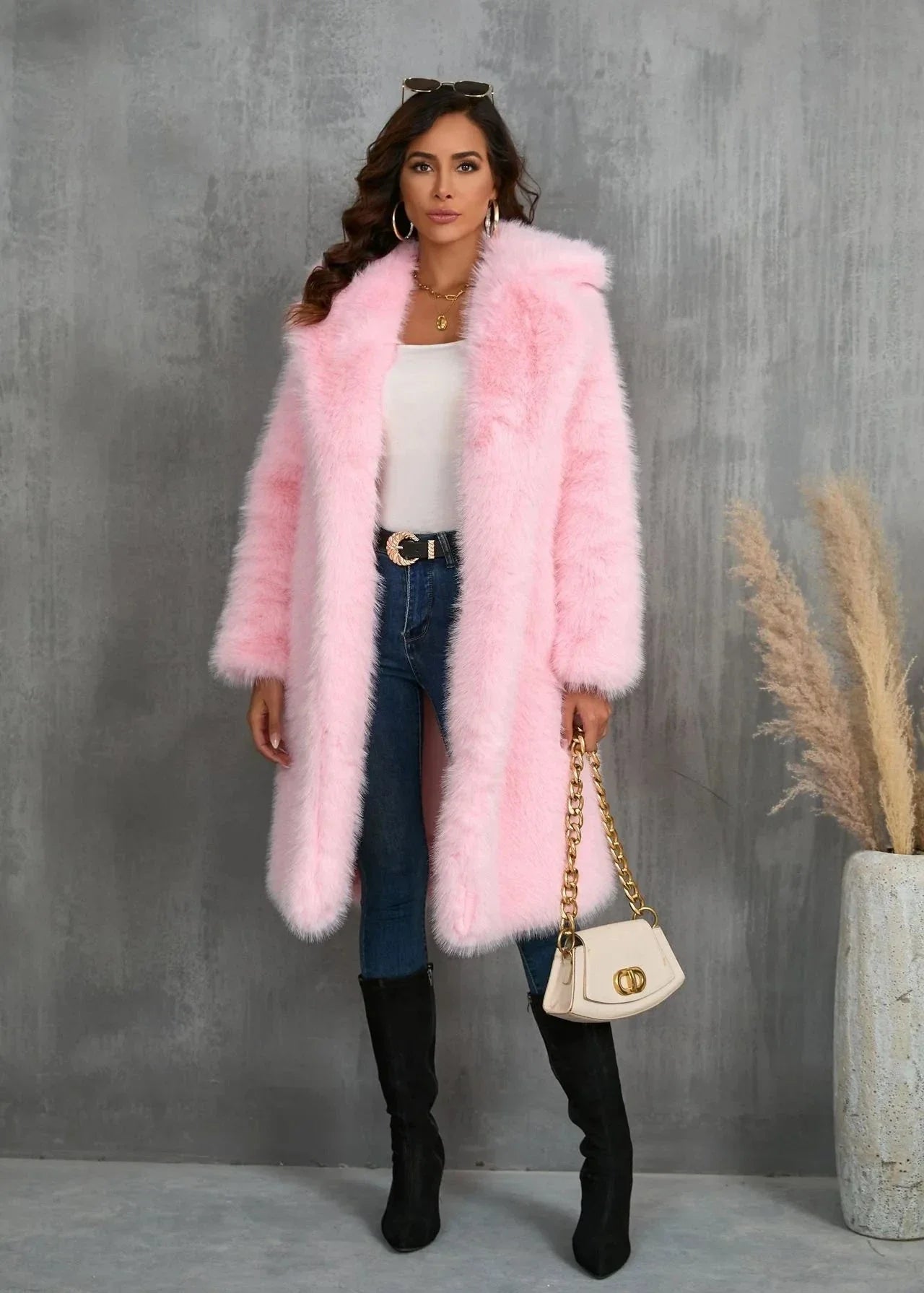 Statement Faux Fur Suit Collar Coat