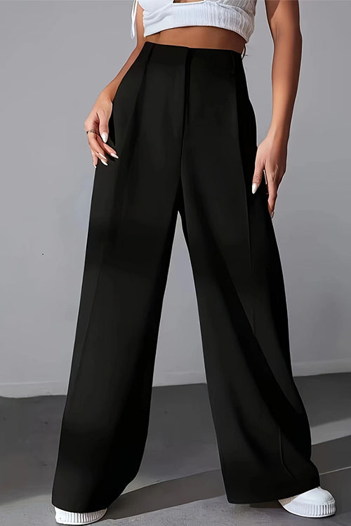 High Rise Wide Leg Pocketed Baggy Pants