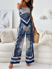 Fashion Printed Look-Younger Straps Vest Top & Casual Pants Bottoms Two Pieces Set