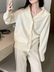 Urban Loose  Solid Color Cardigan Tops & Wide Leg Split-Front Pants Suits