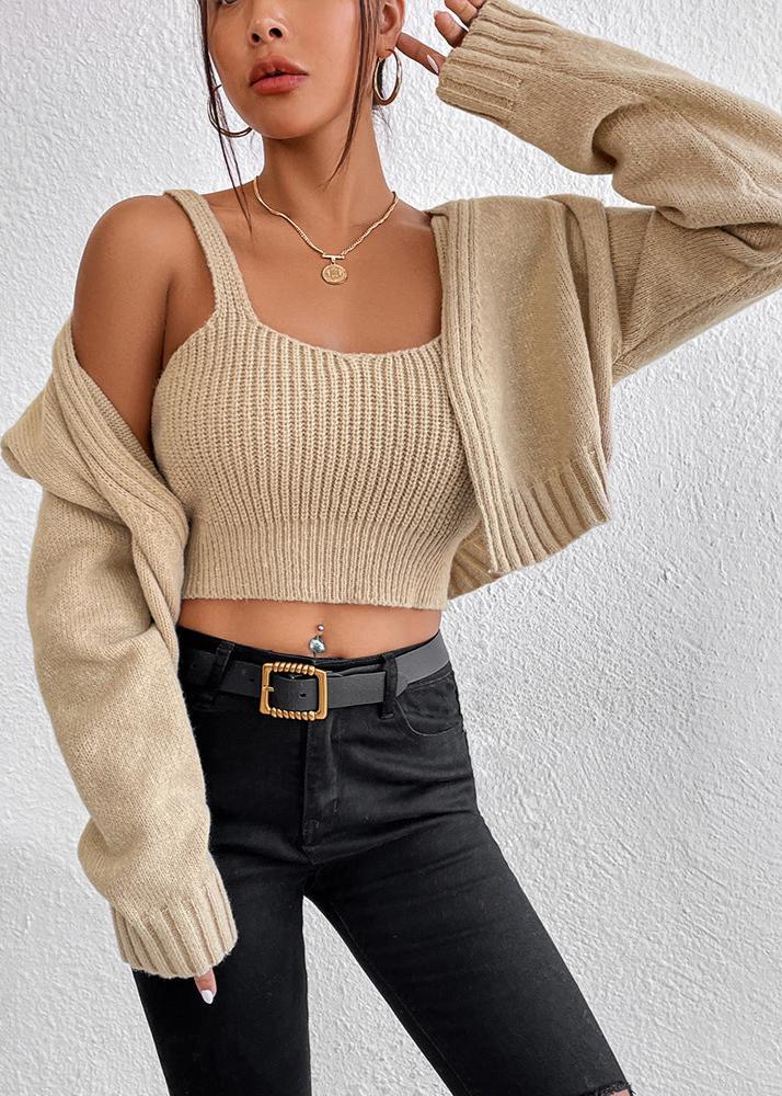 Cozy Knit Cropped Sweater & Cardigan Set