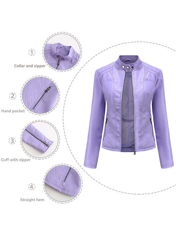 Long Sleeves Plus Size Buttoned Pockets Split-Joint Zipper Stand Collar Jackets Outerwear