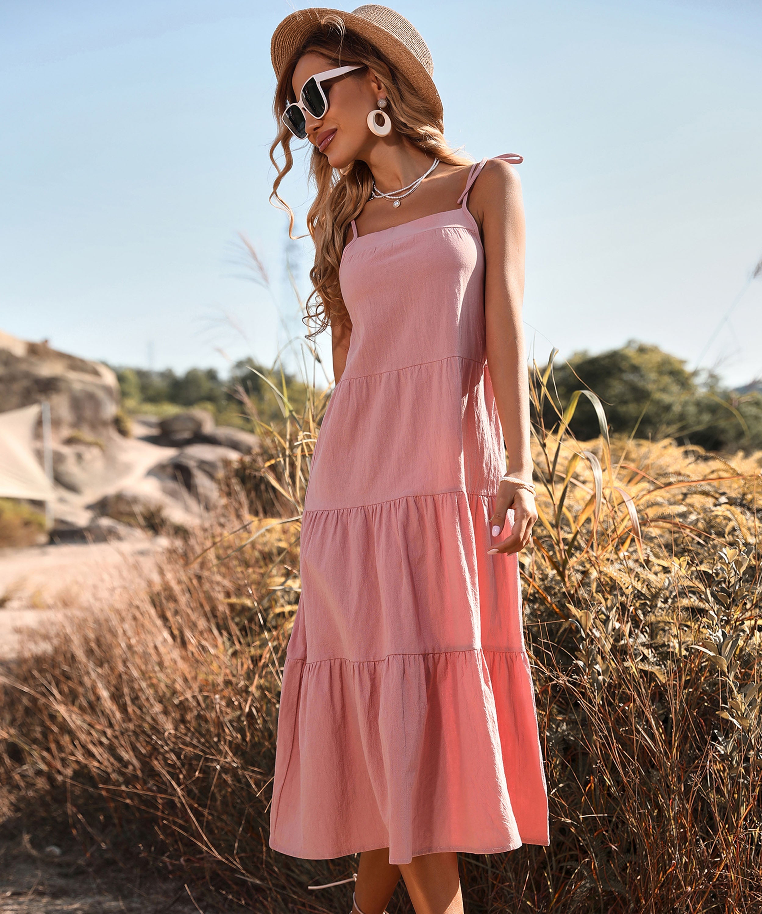 MADELYN LINEN DRESS - DUSTY PINK