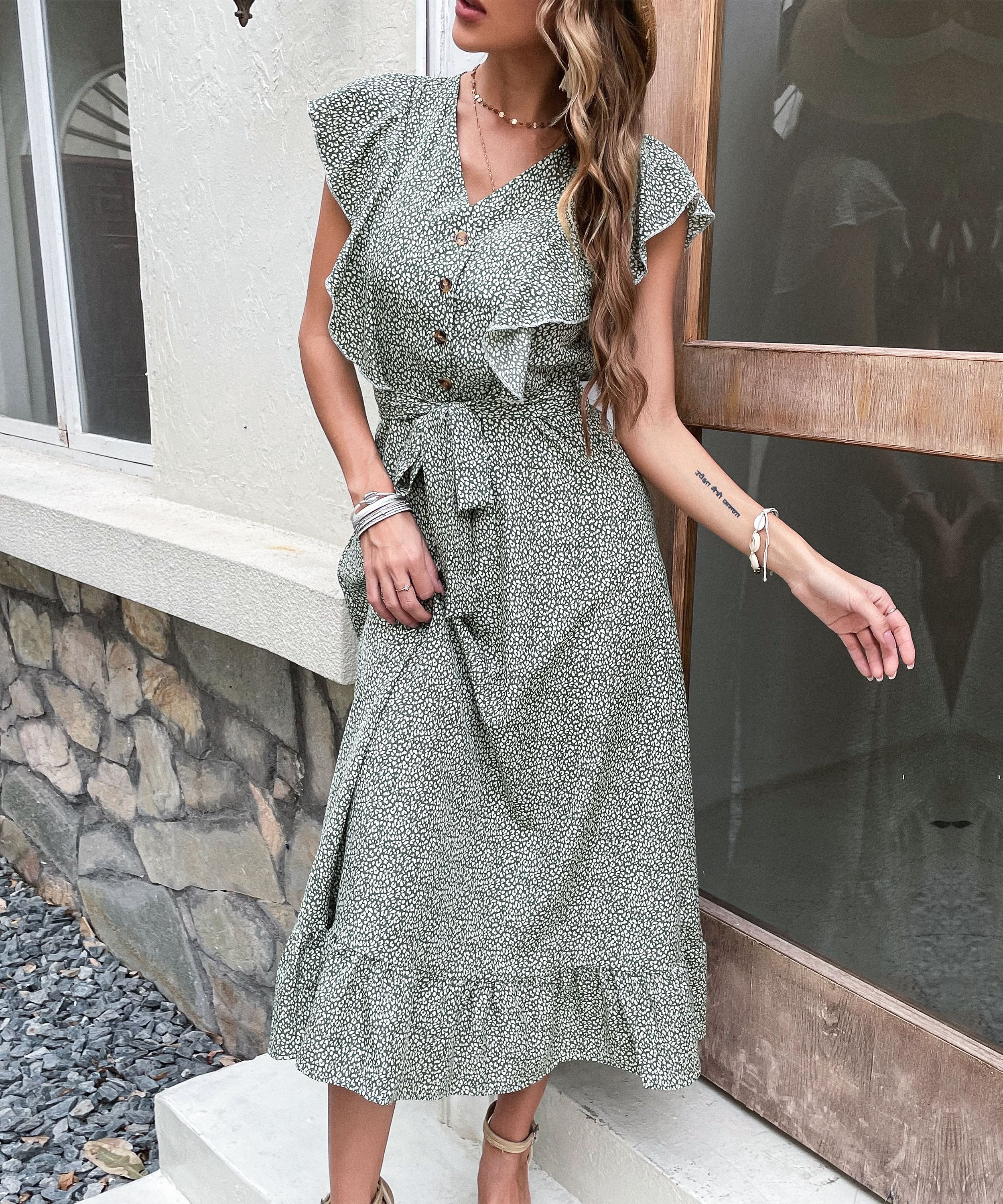 CHANDEY DRESS - GREEN PRINT