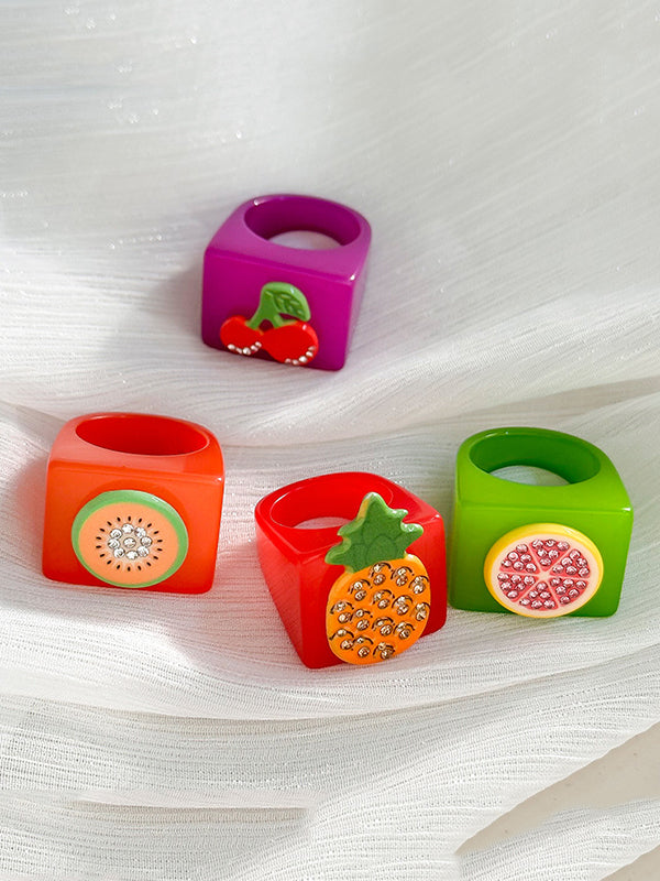 Geometric Fruit  Rhinestone Rings Accessories