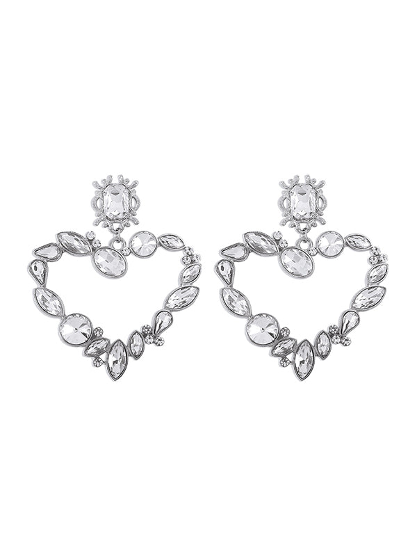 Heart Shape Rhine Stones Drop Earrings