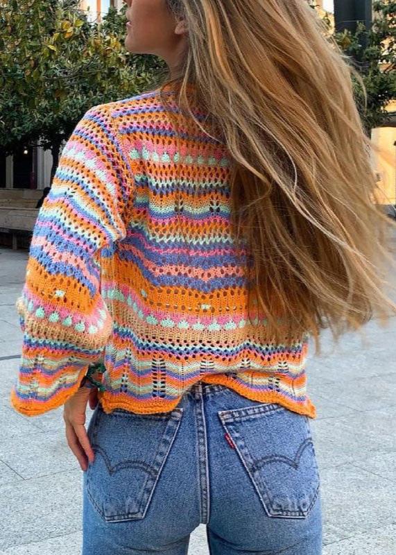 Boho Rainbow Knit Button Cardigan