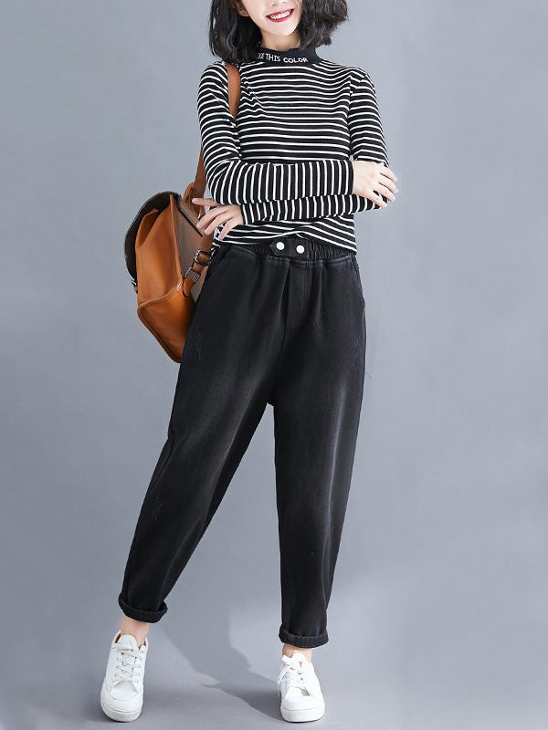 Thicken Solid Color Column Jean Pants