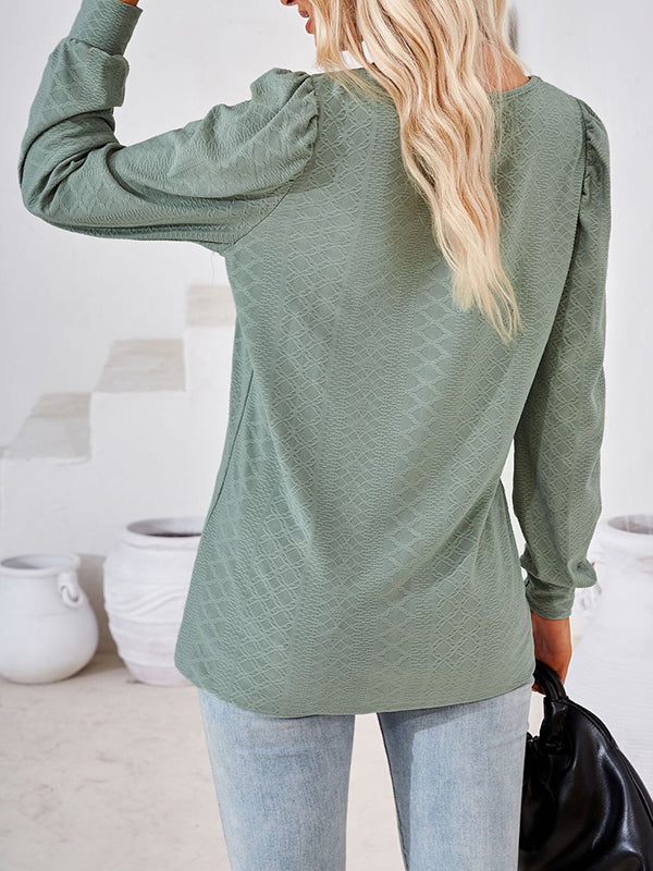 Loose Jacquard Solid Color Square-neck T-Shirts Tops