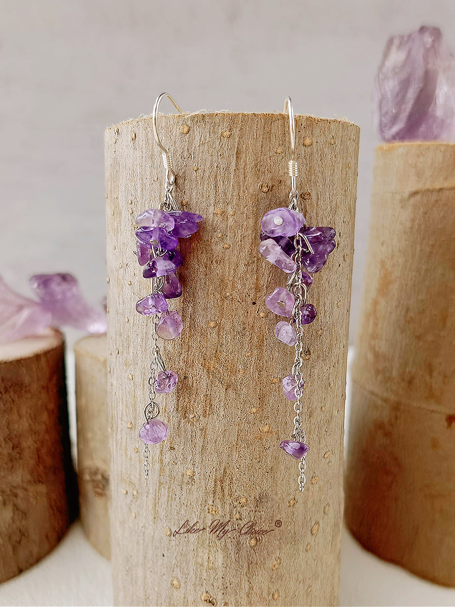 February Birth Stone Wisteria Amethyst Dangle Earrings