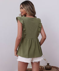 AULLY LINEN TOP - ARMY GREEN