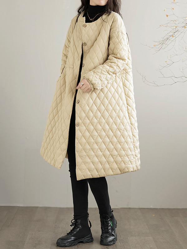 Long Sleeves Loose Buttoned Cotton-Padded Clothes Quilted Round-Neck Padded Coat Padded Coat/Down Coat