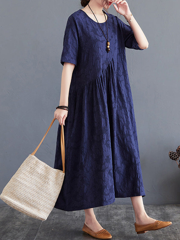 Cotton Blend Solid Color Irregularity Dress