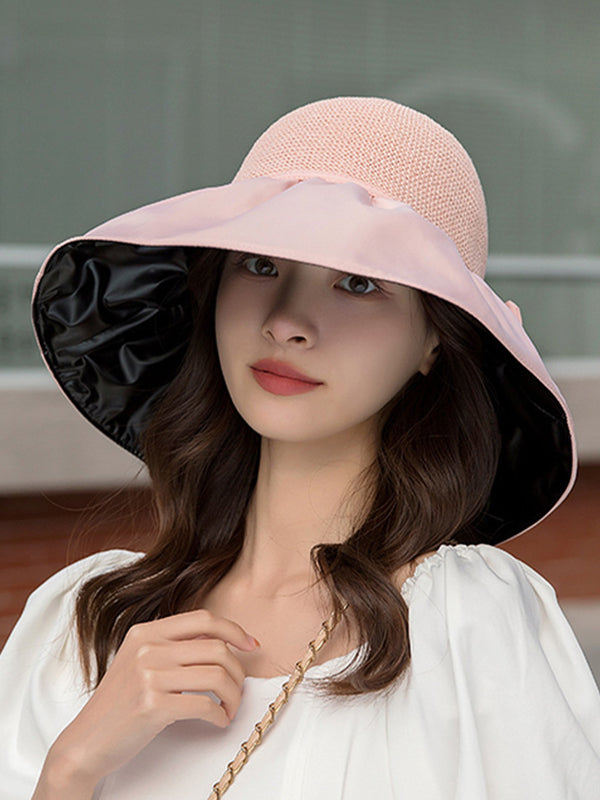 Bow-Embellished Split-Joint Sun protection Fisherman Hat Sun Hat