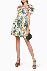 Ivy Printed Shirred Bodice Flare Mini Dress