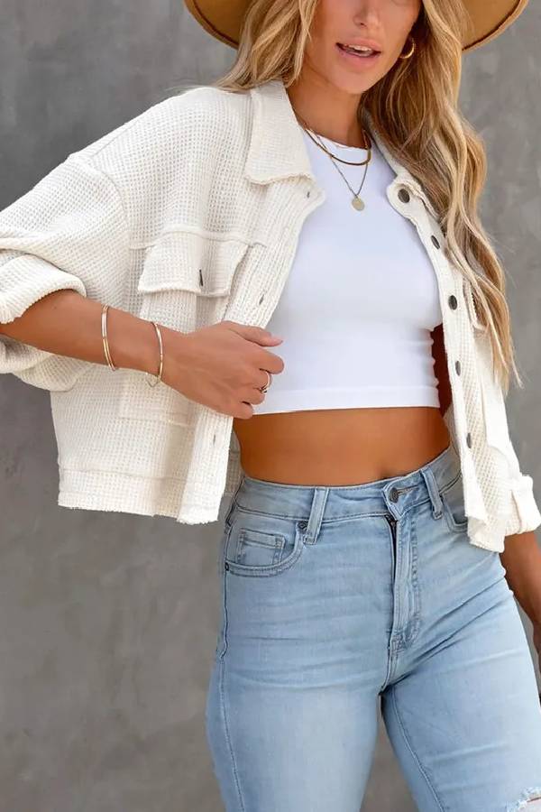 Women's Waffle Cardigan Short Top Jacket