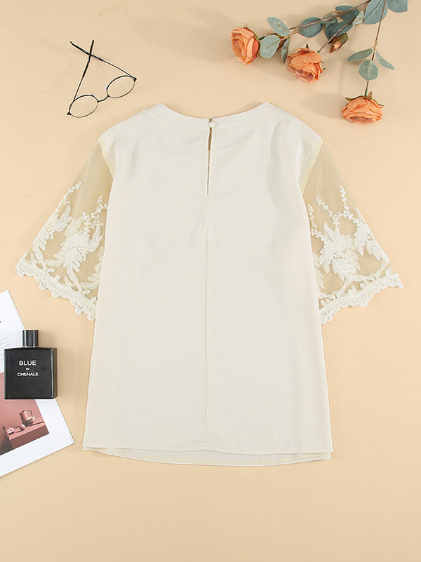 Original Loose Solid Color Lace Split-Joint T-Shirt Top