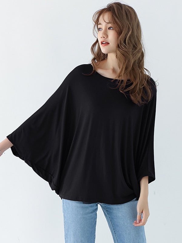 Vintage Loose Round-Neck Batwing Sleeves Shirts