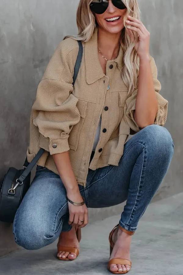 Women's Waffle Cardigan Short Top Jacket