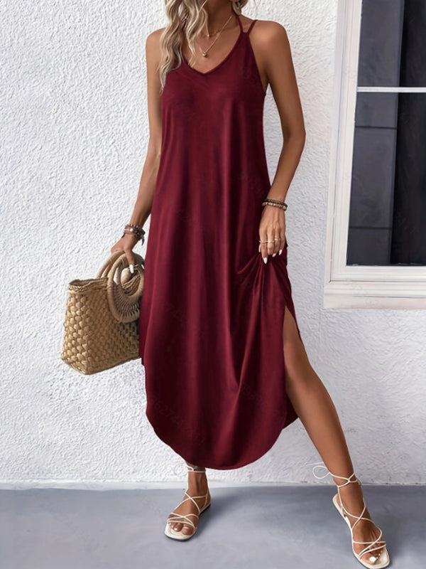 Loose Plus Size Solid Color Spaghetti-Neck Maxi Dresses