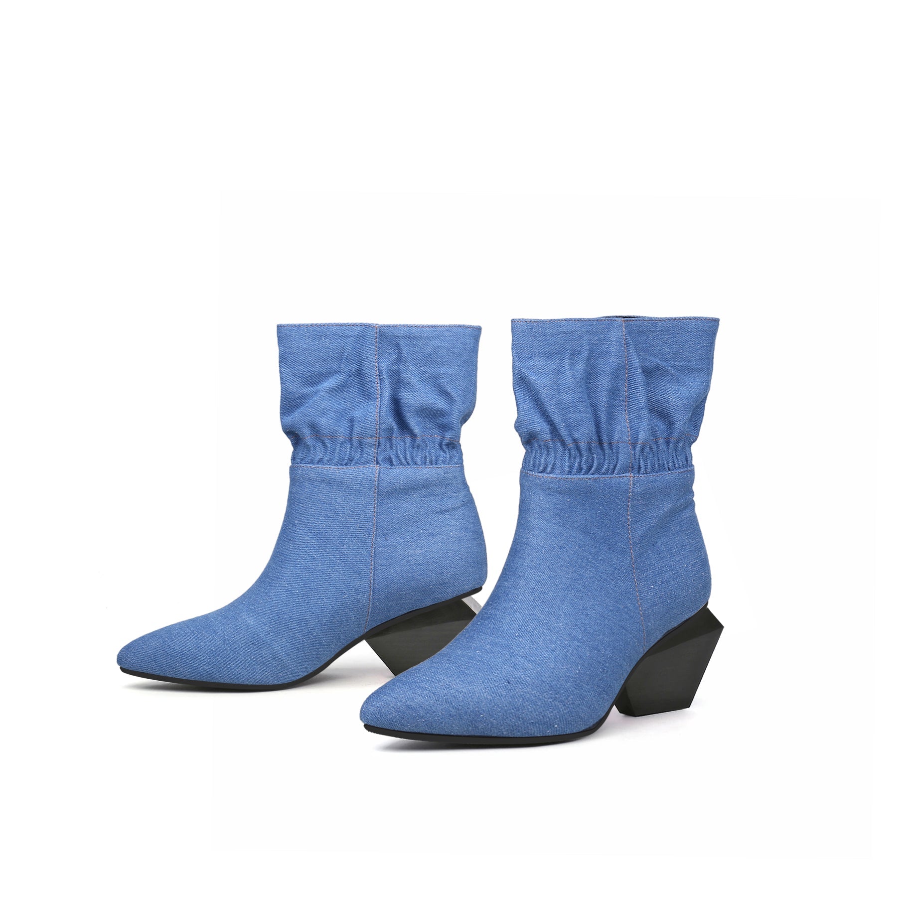 JADY ROSE | BLOCK HEEL RUFFLE ANKLE DENIM BOOTS