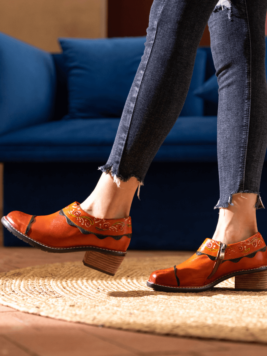 SOFFIA | LUMI FLORAL ANKLE WASHED LEATHER PUMP