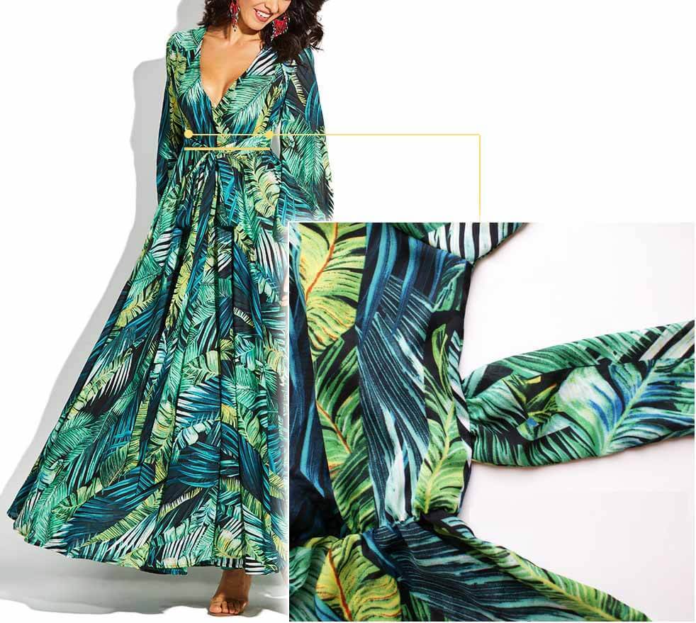 Chicindress V-Neck Leaf Print Maxi Dress