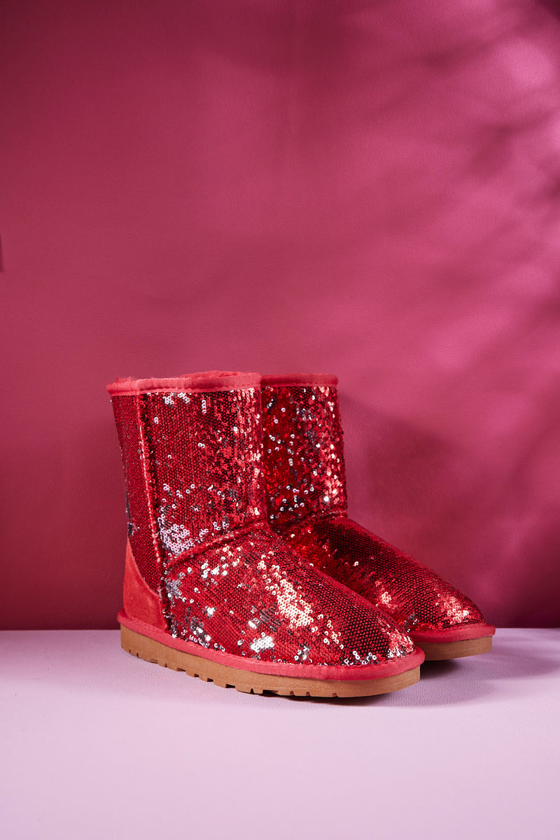 Smaibulun Ugg | Dallas Glam Sequin Shearling Boots - Red