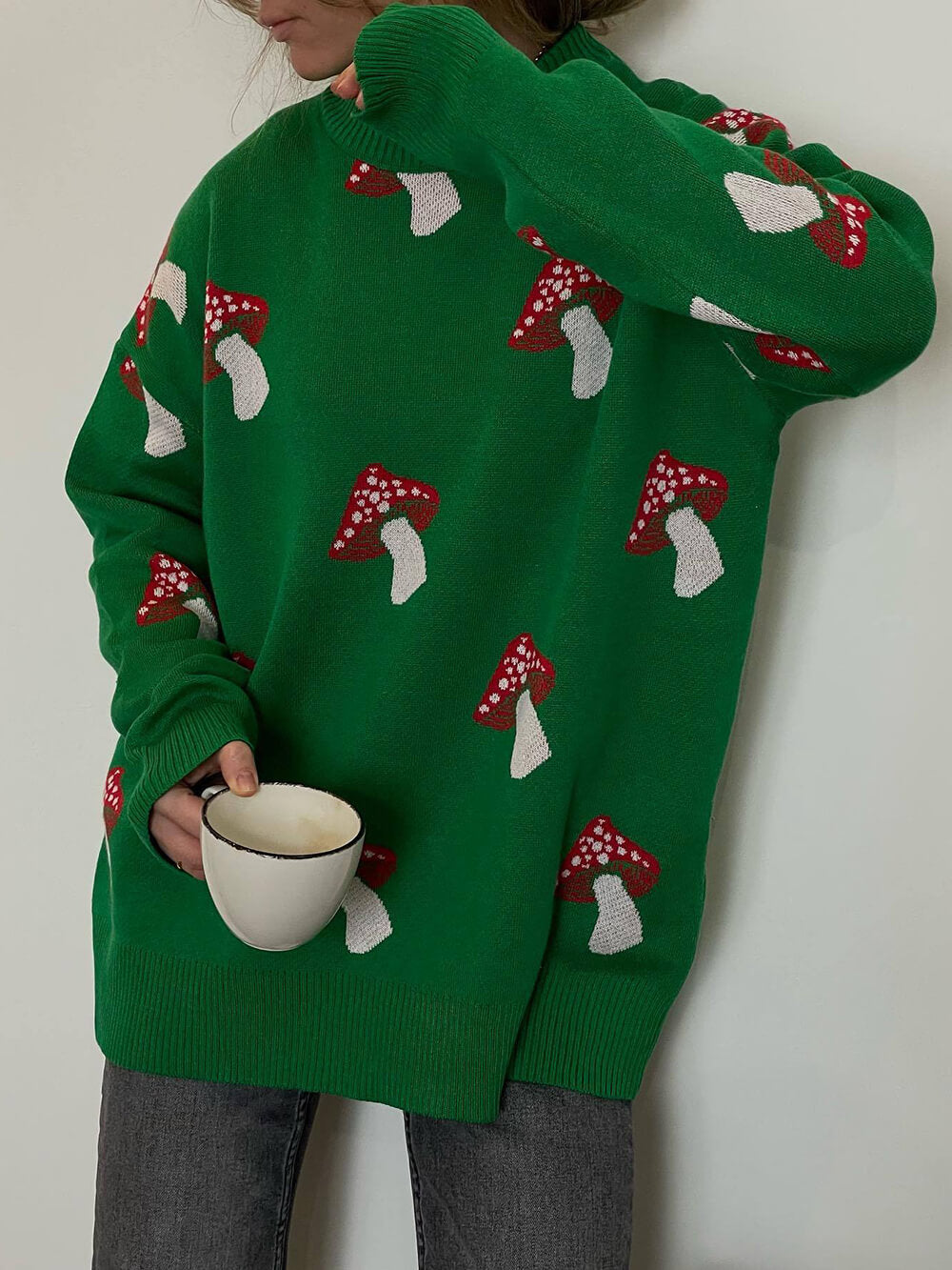 Mushroom Pattern Contrast Pullover Sweater