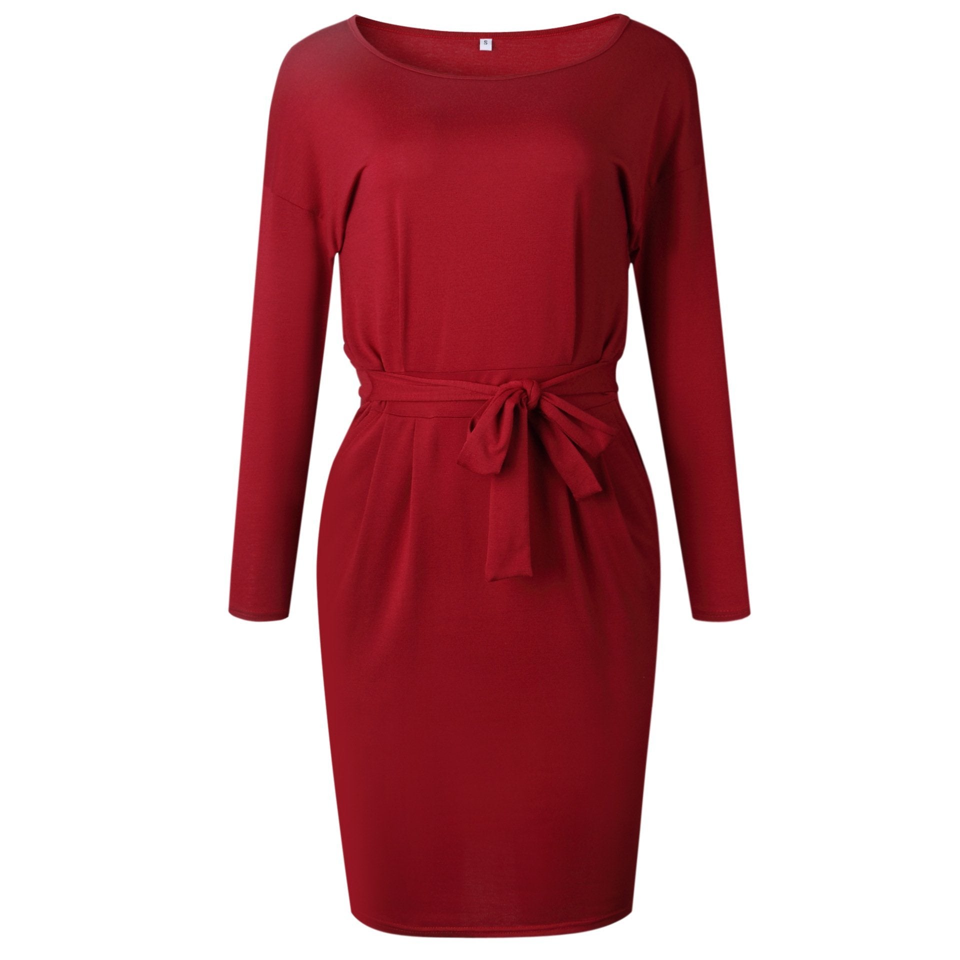 Chicindress O Neck Midi Dress With Belt (Long Sleeve)