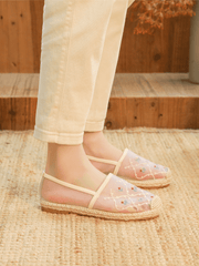 CACTUS ROSE | TWIN FLOWER EMBROIDERED LINEN ESPADRILLES - WHITE