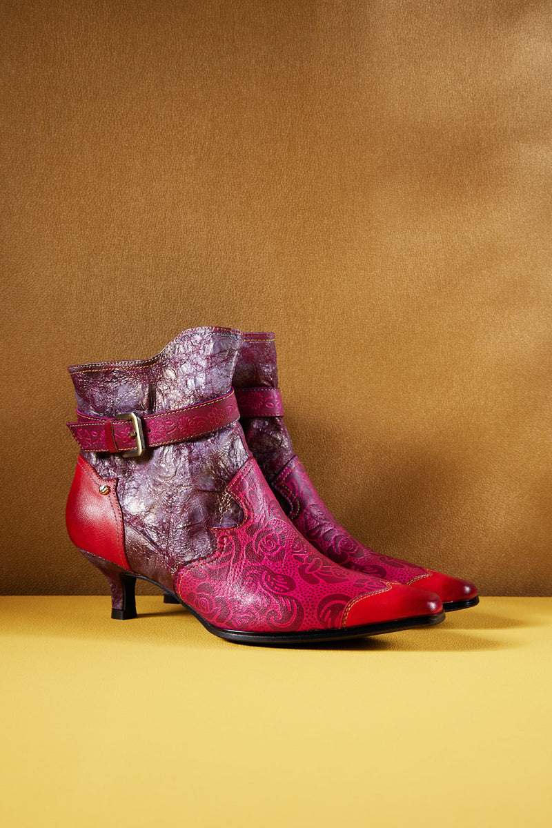 Soffia | Bella Rose Distress Leather Ankle Boots