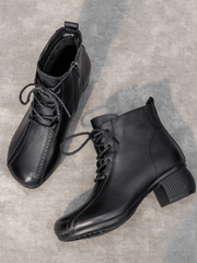 RUMOUR HAS IT | LACE-UP LEATHER ANKLE BOOTS - BLACK