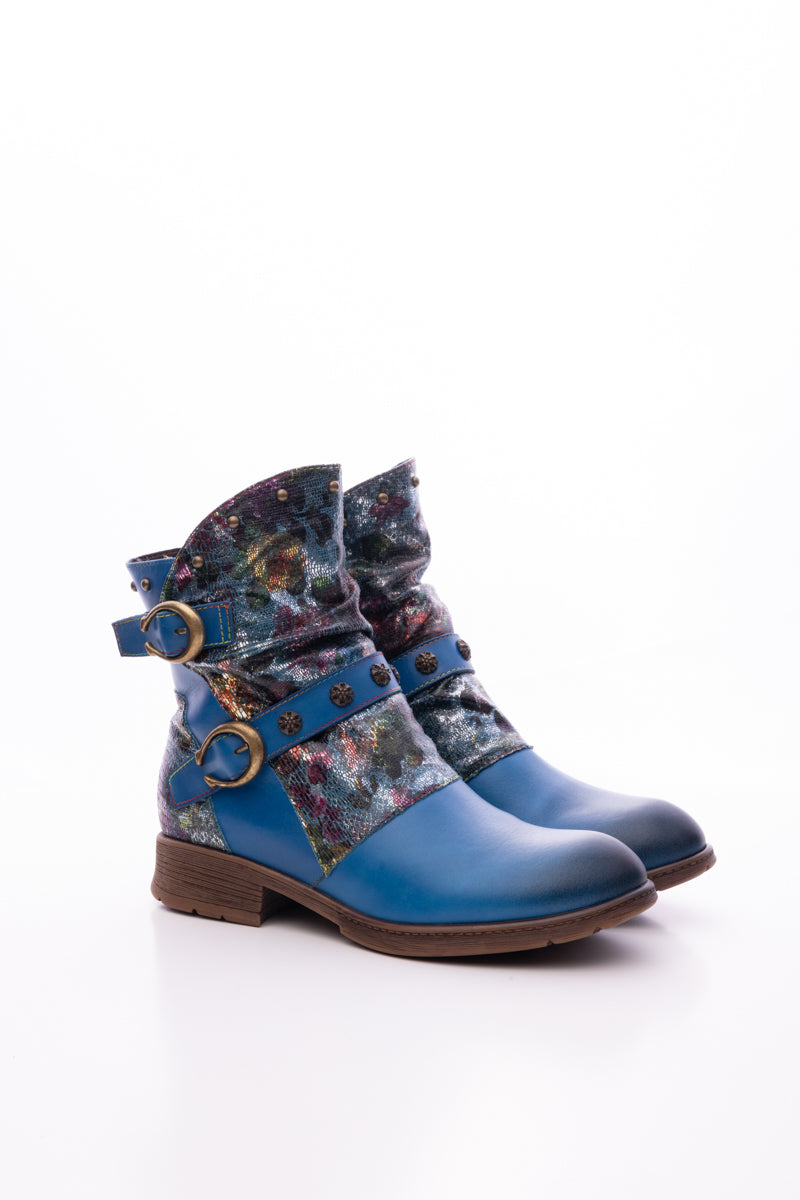 Soffia | Nicolette Rivet Stud Leather Moto Boots - Blue