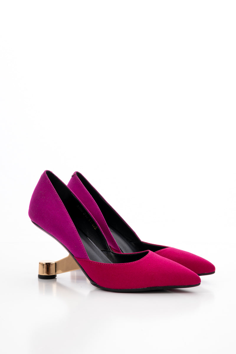 JADY ROSE | MYLETTE GOLDEN HEEL SUEDE PUMP - MAGENTA