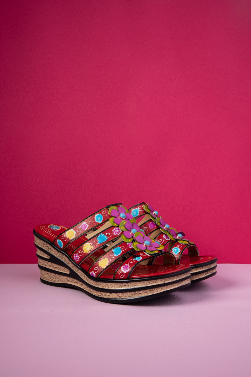 Soffia | In Bloom Floral Embossed Leather Wedge