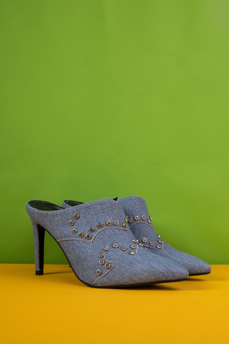 Jady Rose | Maxina Studded Denim Stilettos - Denim Blue