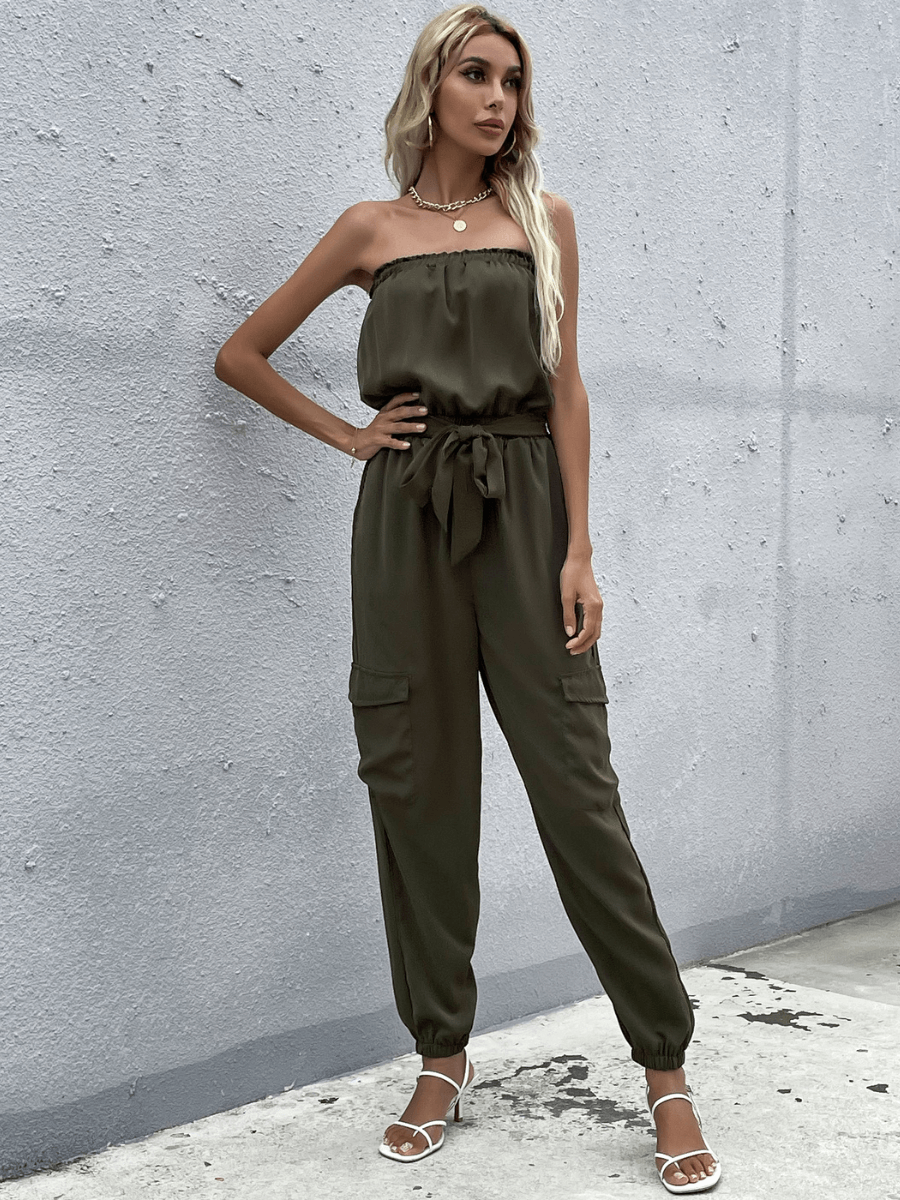 Parisa Strapless Satin Tie Waist Jumpsuit